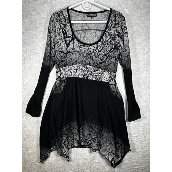 PAPILLON Black Knit Tunic Top Women’s Size Medium Asymmetrical Hem - Picture 1 of 6
